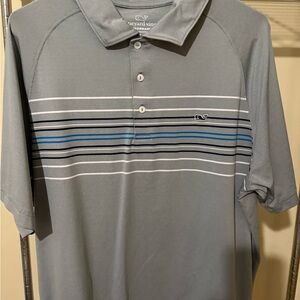 Vineyard Vines Men's Polo Shirt in Gray with Blue Stripes
